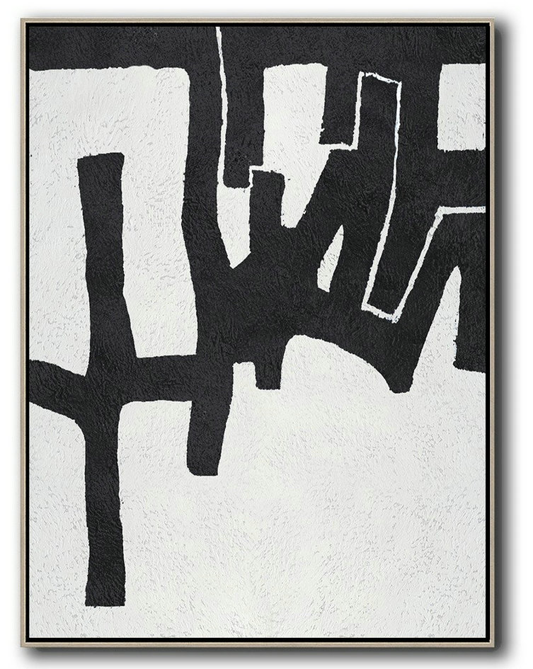 Black And White Minimal Painting On Canvas,Big Living Room Decor #Z4P2
